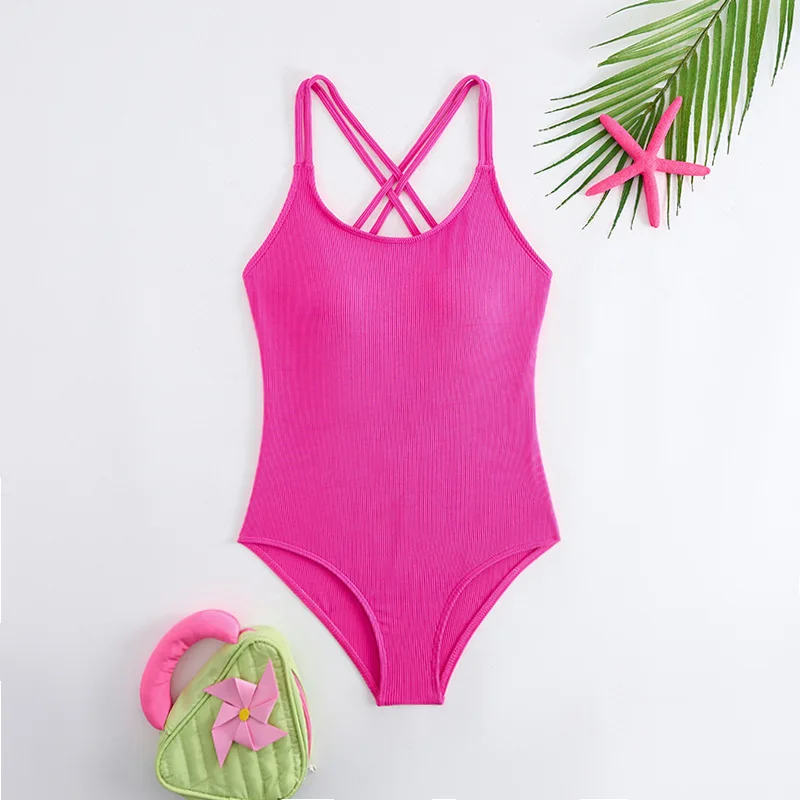 

2026 Girls Swimsuit One Piece Pink Kids Swimwear Solid Children's Bathers Bathing Swimming Swim Suit Summer Beachwear