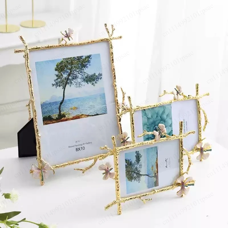 Creativity Photo Frame Metal Golden Leaves Modern Home Desktop Decoration Golden Picture Frame Photo Storage Display Decoration