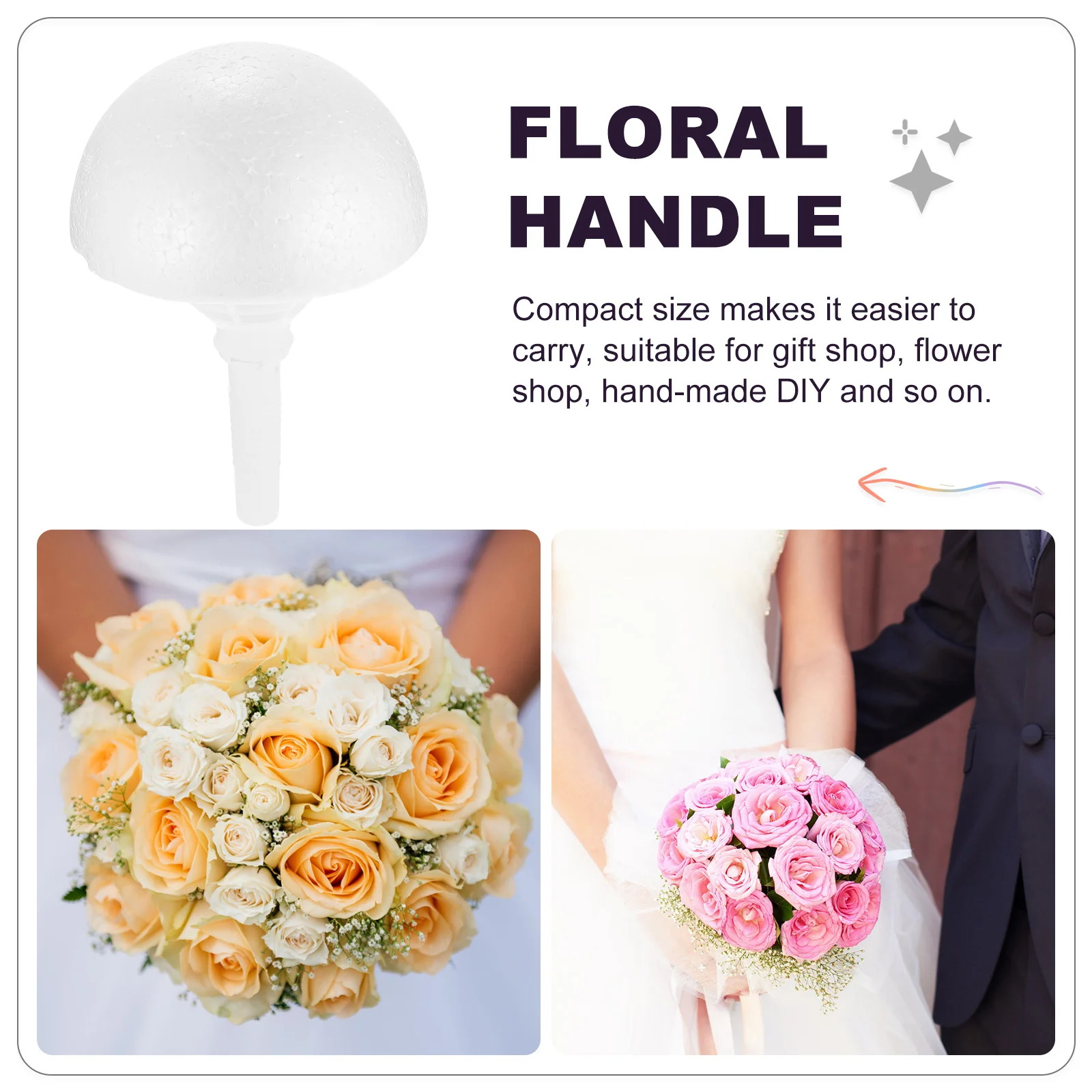 2 Sets Bouquet Material Wedding Floral Handle Foams Holders Bride Flower Stand Display Handles Black Lace Top Decorate