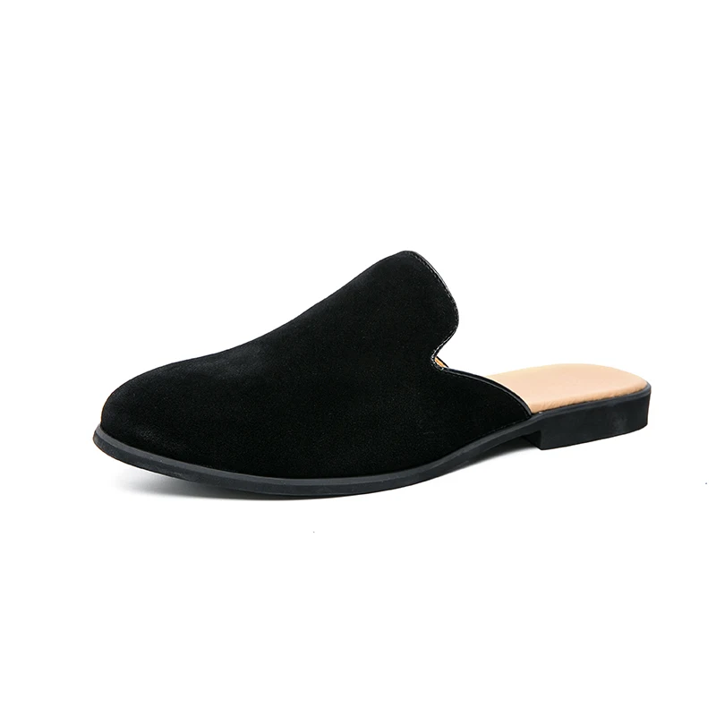 Fashion Men's Recoilless Half Slippers for Summer 2026 Frosted Leather Loafers Suede Leather Slippers for Men Zapatos Casuales