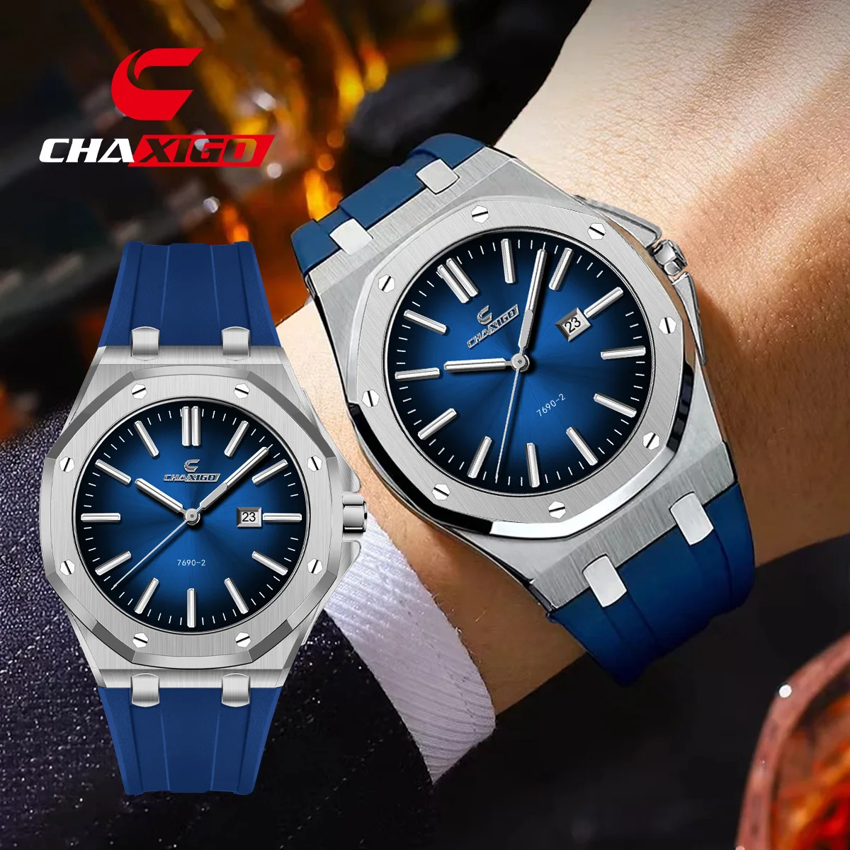 

Классические мужские часы серии CHAXIGO 7690, полностью автоматические кварцевые часы с календарем, водонепроницаемые часы с ночником для мужчин, Relojes Para Hombre