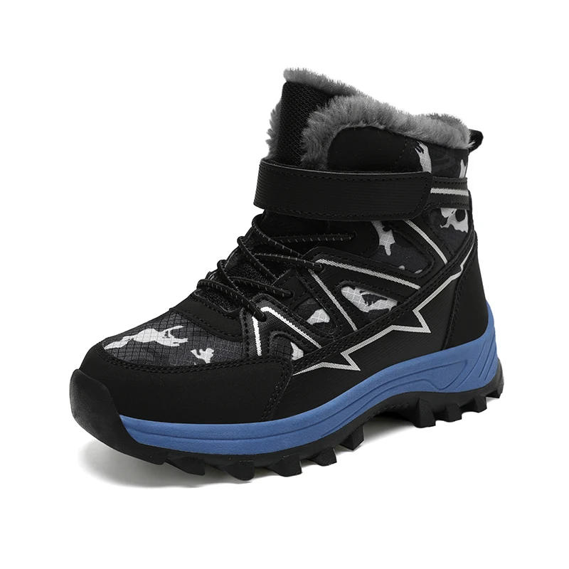 

Winter Kids Hiking Boots Plush Warm Snow Ankle Boots Boys Non-slip Outdoor Trekking Sports Casual Shoes Steel Buckle Sneakers