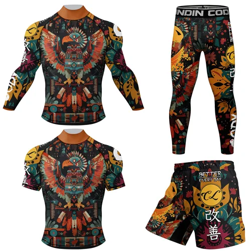 Imagen 2 del producto Goma Anti Cody Lundin Mma Rash Guard Kick boxing Muay Tait pantalones cortos caja para correr traje deportivo Rushguard para hombres camiseta + pantalones conjuntos