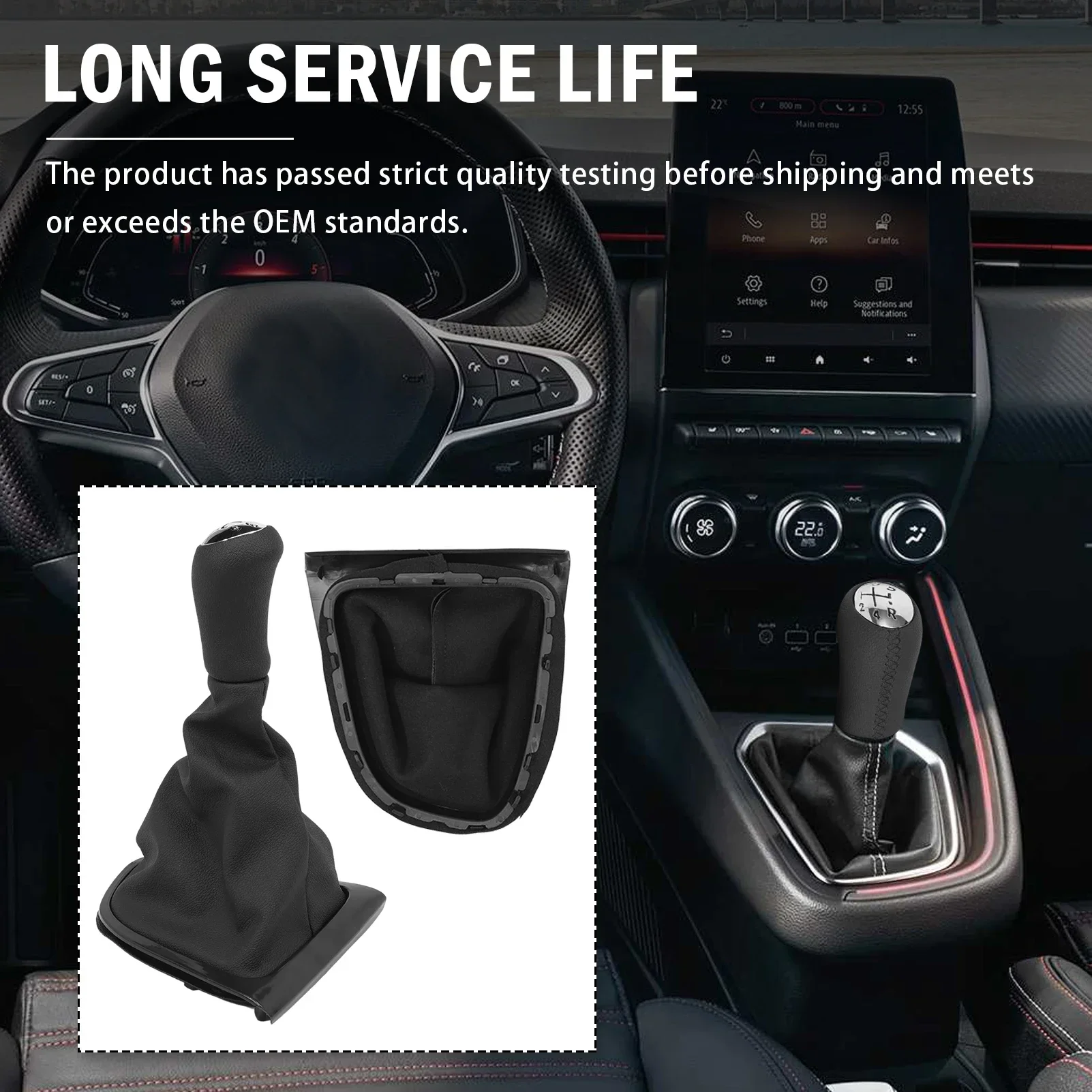 

Shift Knob 5-speed Shift Bag For Clio IV 2012-2020, Shift Knob Shift Bag Made of Synthetic Leather, Frame for Shift Lever