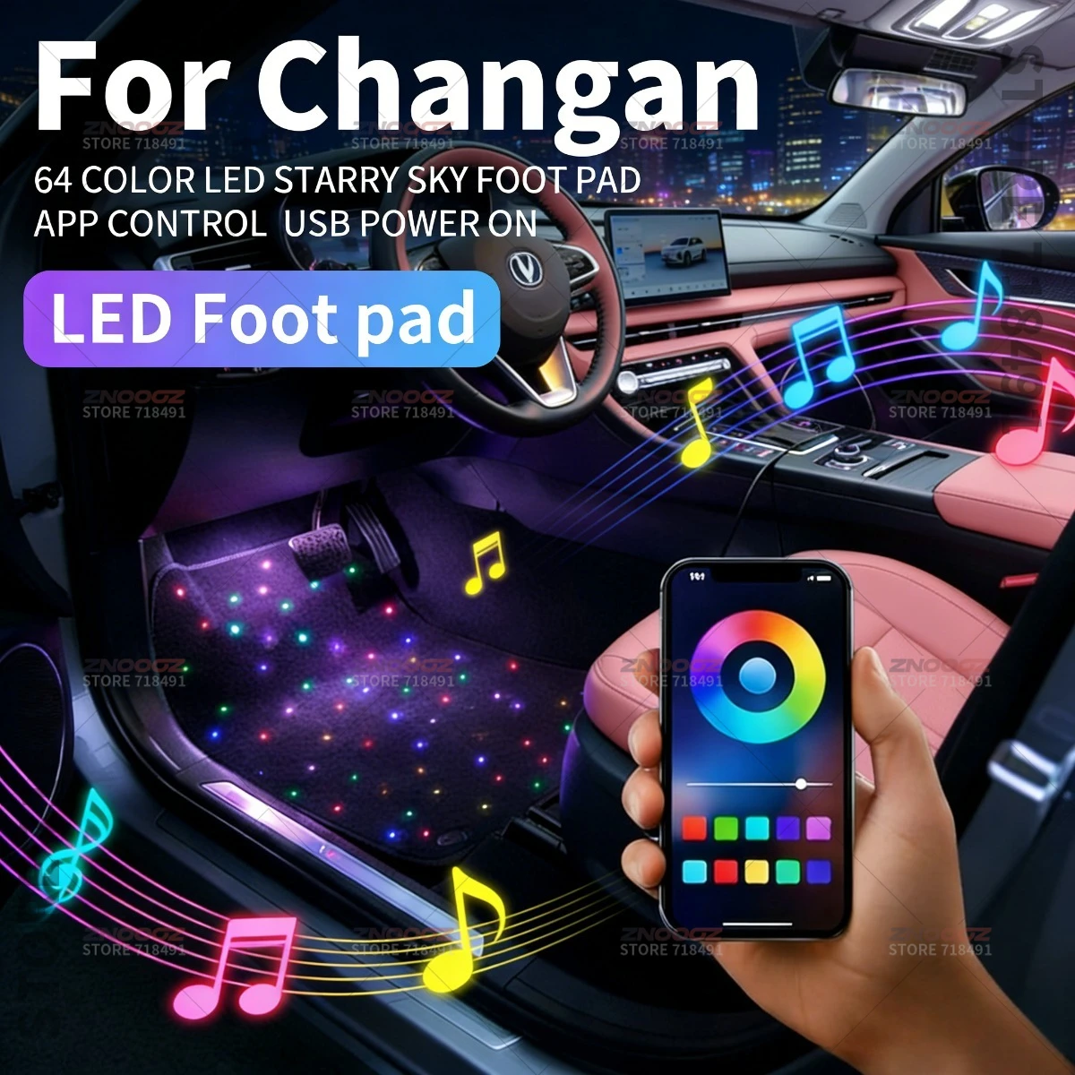 USB Car LED Starry Sky Foot Mat DIY Can Be Cut For ChanganCS55 Plus CS35 Plus Eado Plus Avatr 11 Raeton CC Deepal S7 Deepal SL03