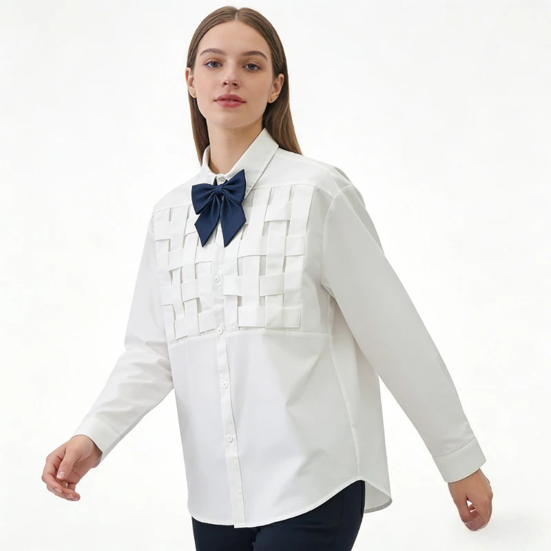 

DAYIFUN Women's Woven Shirts Long Sleeved Lapel Woman Front Opening Top Solid Color Casual Loose Button Trendy Ladies Top