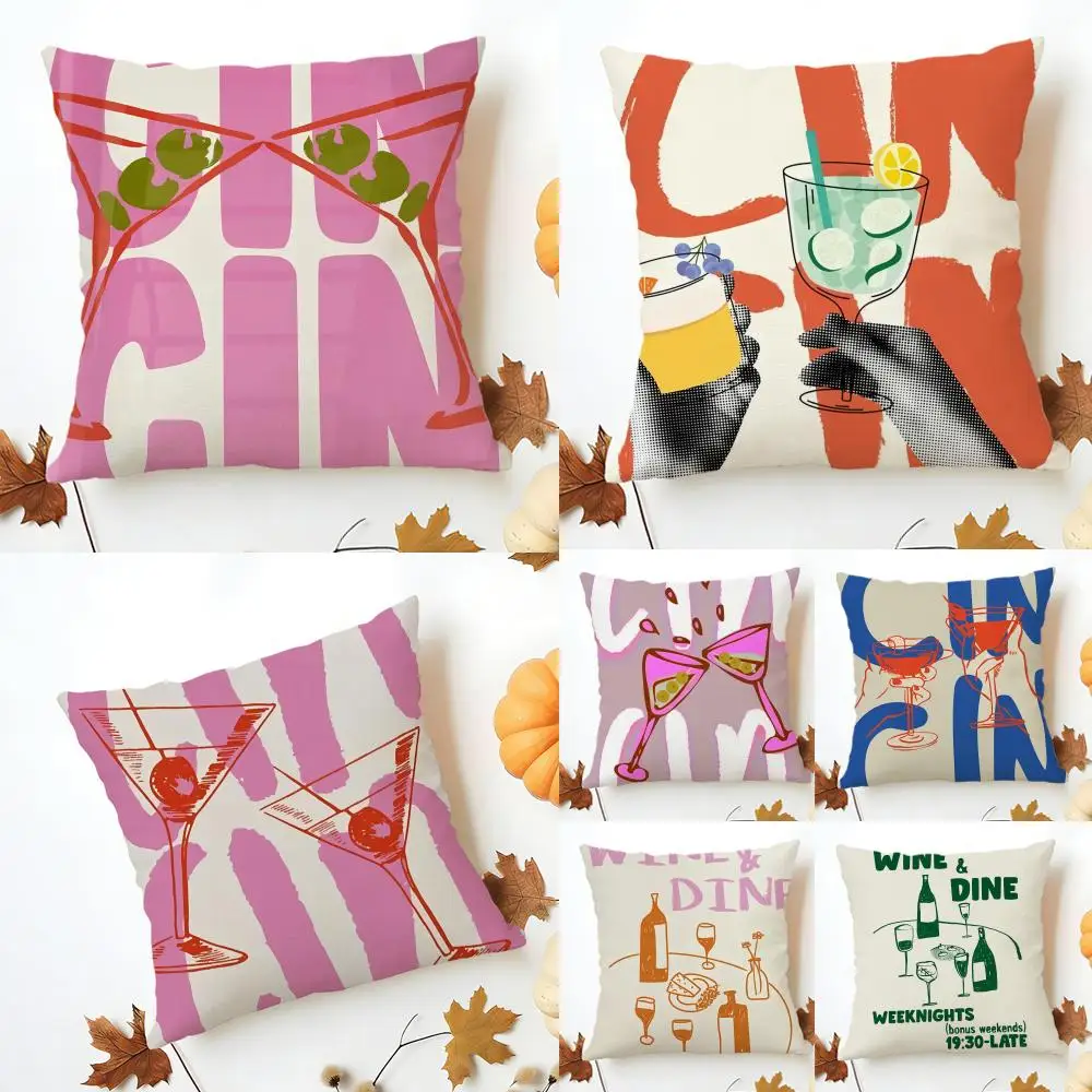 Bold Celebratory Maximalist Coffee Cheers Print Cushion Cover Washable Linen comfort Soft  for Sofa Bed Cozy Home Room Decor