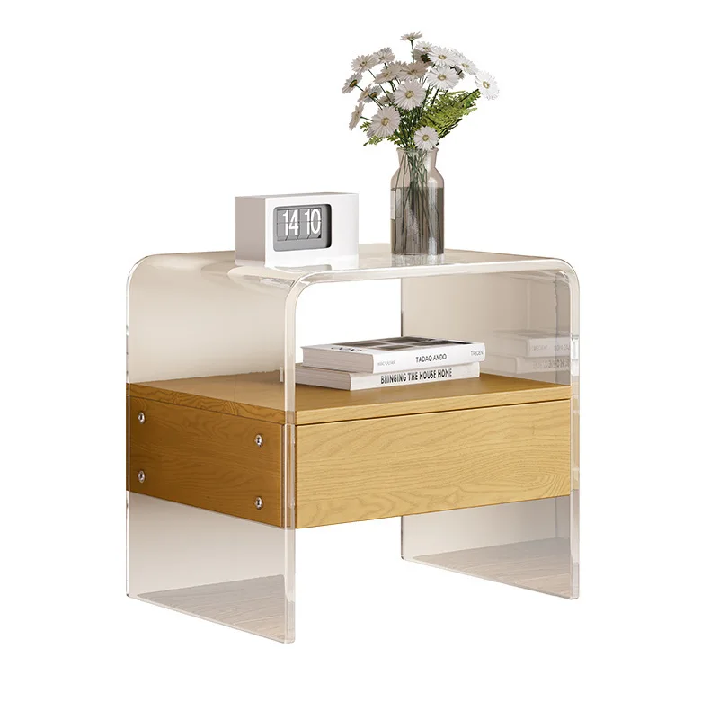 Modern Design Single Drawer Bedside Coffee Table Exclusive New Acrylic Home Dining Combining Wood Glass Metal with Pattern
