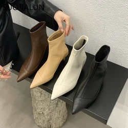 SUOJIALUN 2024 Winter New Brand Women Ankle Boots Fashion Pointed Toe Slip On Ladies Elegant Short Boots Shoes Dress Pumos Shoe