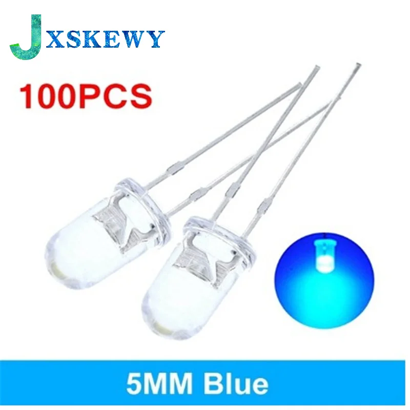 100Pcs High Quality Transparent Round 5mm Super Bright Water Clear Green Red White Yellow Blue Light LED Bulbs Emitting Diode