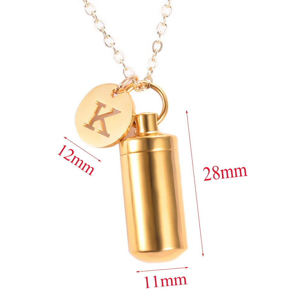 Stainless Steel Cylinder with Letter Charm Cremation Necklace for Ashes Holder Bottle Urn Jewelry Memorial Pendant Keepsake