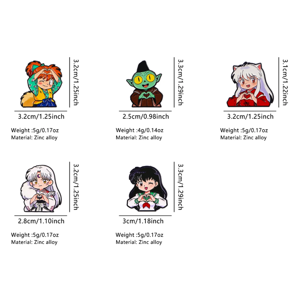 5er-Set Niedliche Anime-Emaille-Pins: Herz-Gesten-Broschen für Taschen, Revers, Rucksäcke – Dekorative Schmuck-Accessoires & Geschenke – Detail 2