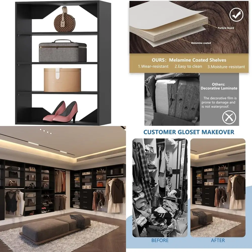 Wooden Modular Closet Organizer System for Walk-In Storage Solutions, Clothing Rack and Efficient Wardrobe Management