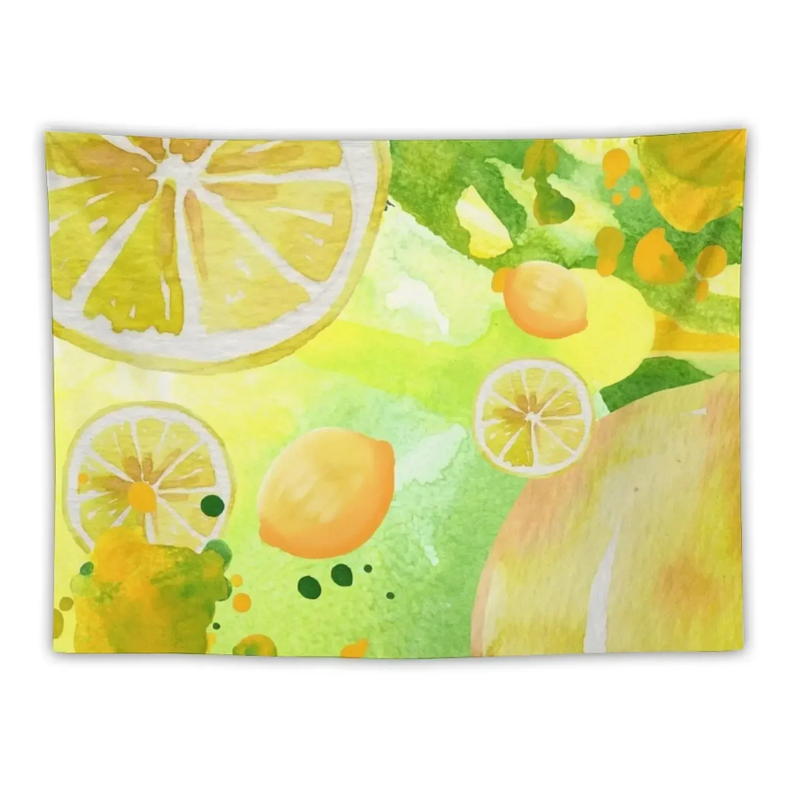 

Lemon Lime Citrus Art on Abstract Yellow and Green Background (3of4) Tapestry Home Decorations Room Decor Cute Tapestry