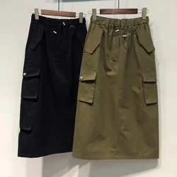 Nieuwe Cargorokken Voor Vrouwen Y 2K Lange Rokken Elastische Taille Lente Zomer Trekkoord Meisjes Full Length Rok Zwart