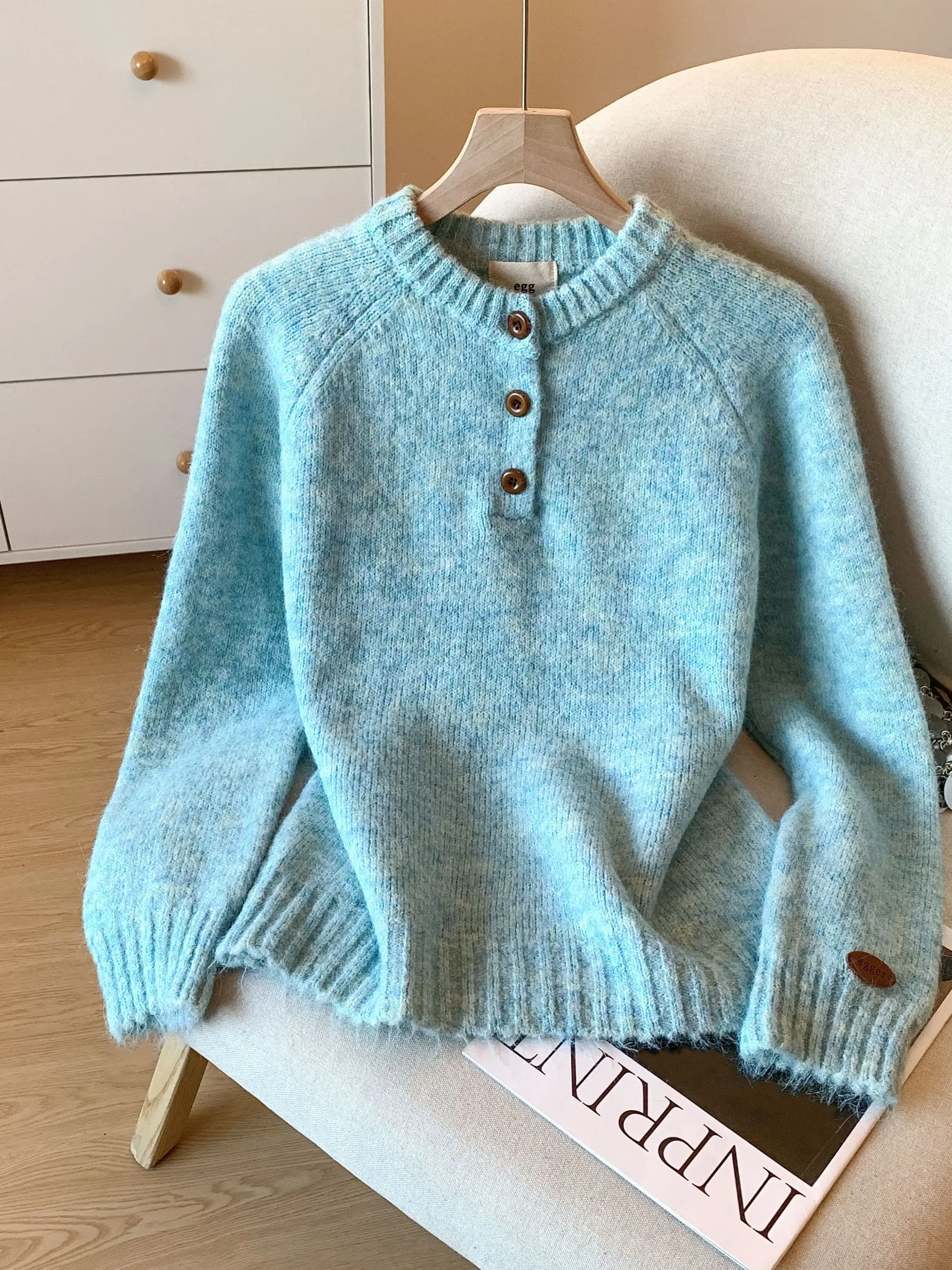 

Korean Sle Lazy Soft round Ne Long Sve Knitted Women's Autumn Winter New Faion Age Reduction Versatile Overhead Sweater