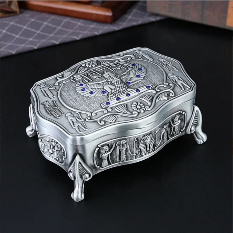 

Egyptian style Medium Size Metal Jewelry Box drawer Organizer Tin case for girl gift