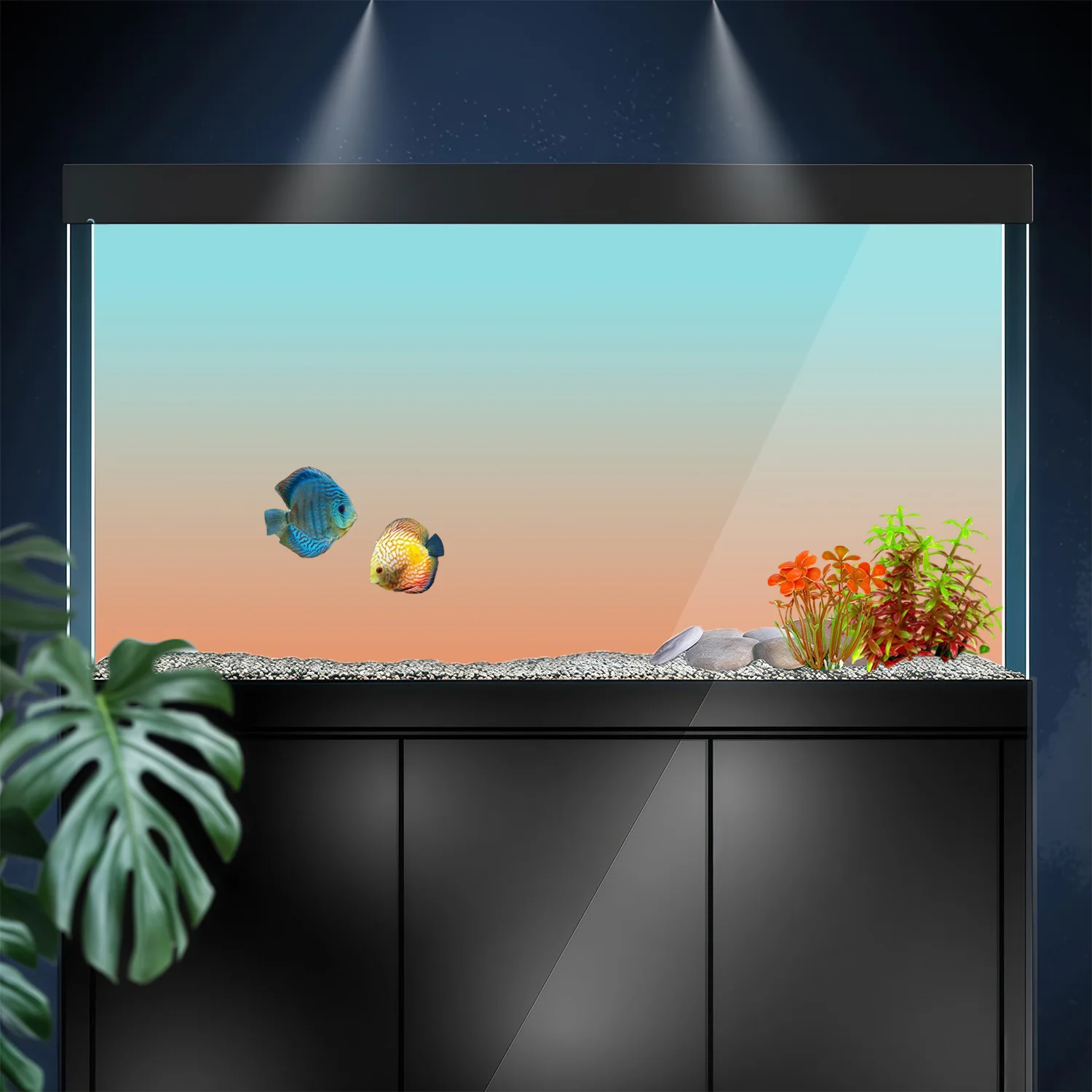 Blau-Orange Farbverlauf, Aquarium-Hintergrundbild, Aquarium-Hintergrundaufkleber, HD, Selbstklebend, Landschaftsdekoration – Detail 2