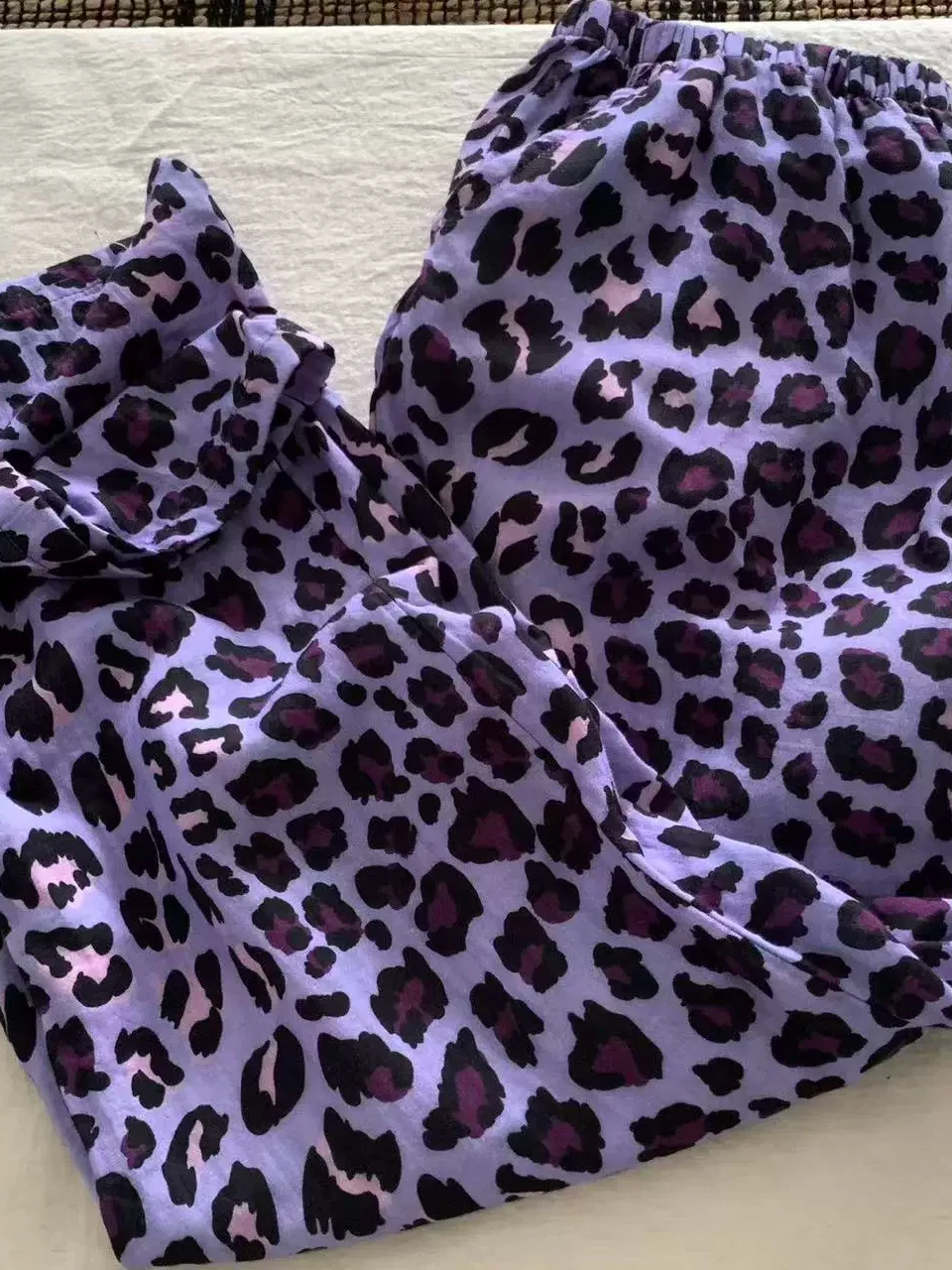 plus Size Purple Leopard Print Lazy Women's Sleepwear Pants Comfortable Loose Wide Leg Casual Home Leisure Trousers