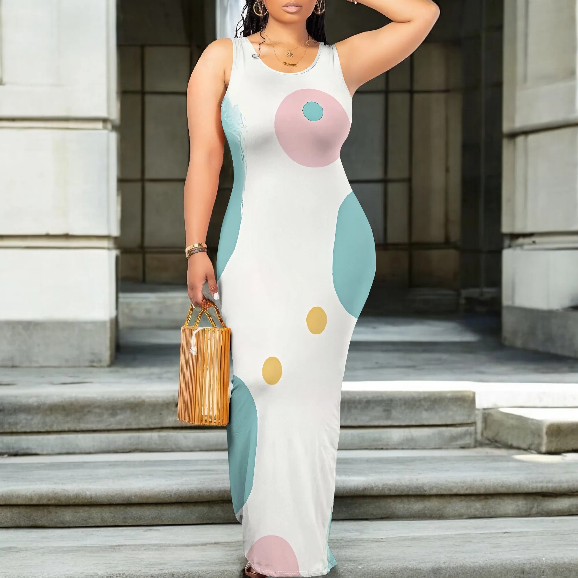 Womens Fashion Sleeveless Loose Sexy  Vacation  Scoop Neck Dress Print Sleeveless Print  Casual Dress