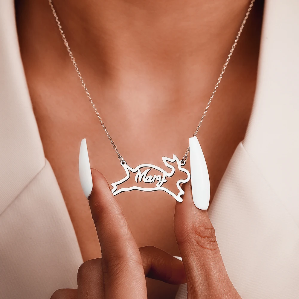 Personalized Customized Name Necklace Stainless Steel Rabbit Necklace Ladies Premium Delicate Jewelry Anniversary Gift