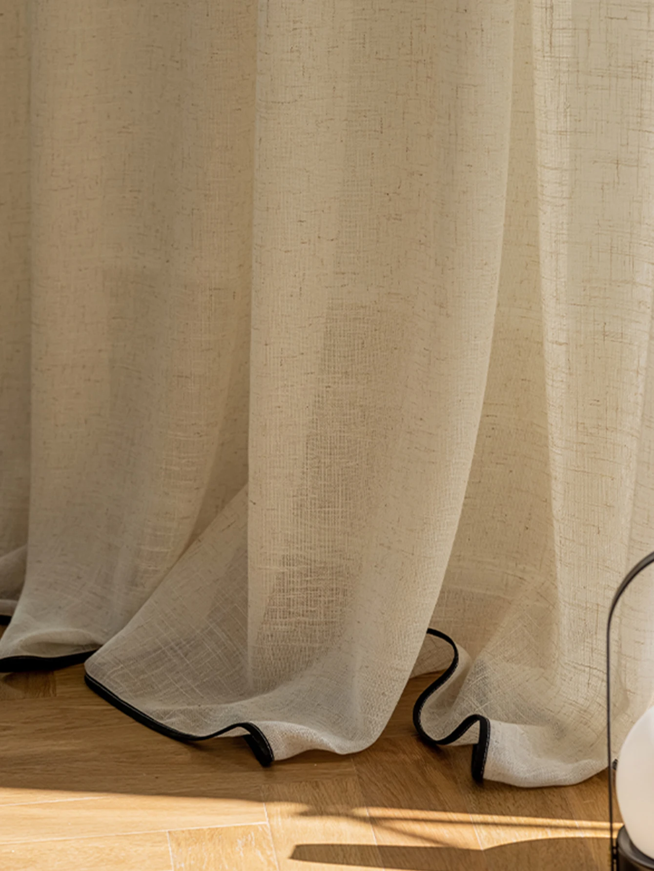 1pc light luxury cream-colored window screening  with black trim suitable for living room/bedroom bay window