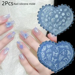 2Pcs 3D Silicone Pressing Mold DIY Nail Art Reusable Y2K Star Crescent Versatile Bow Cawaii Ribbon Butterfly Nail Beauty Charm