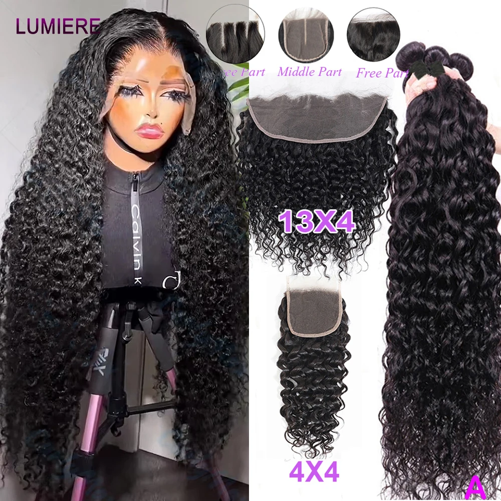 

Свободный пучок глубоких волн с застежкой на фронтальной части HD, прозрачный наращивание человеческих волос из натуральных волос, 3/4 пучка, двойной уток