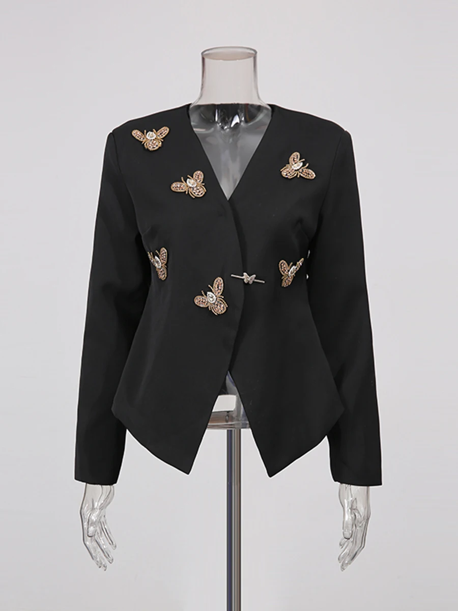 سترة CHICEVER متينة على شكل فراشة للسيدات بياقة على شكل V وأكمام طويلة للتخسيس سترات نسائية فاخرة موضة الخريف الجديدة #2