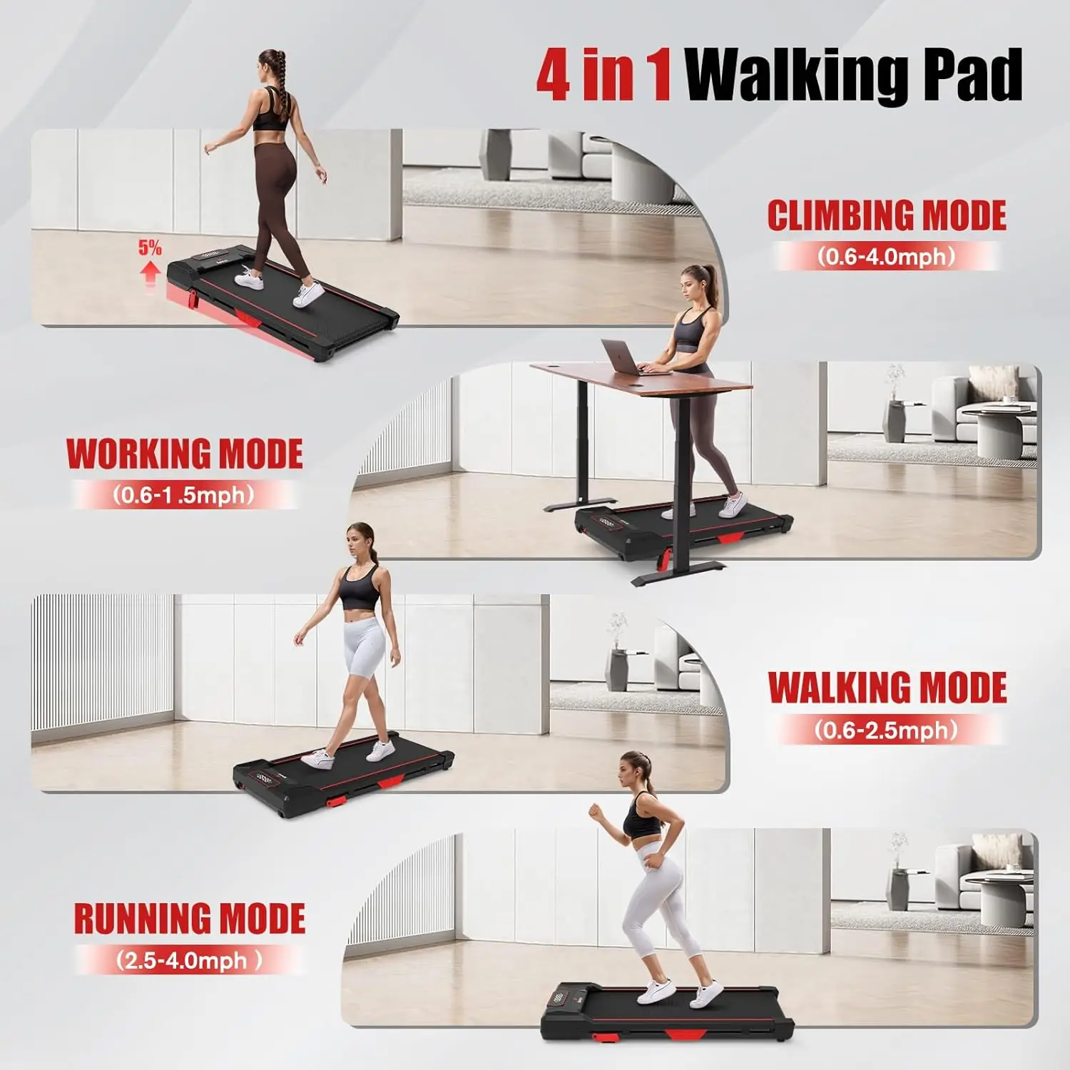 Home,340 Lbs Capacity,3 in 1 Portable Treadmill