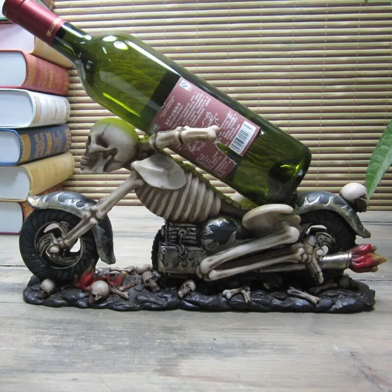 

Motorcycle Skeleton Model Wine Rack Decorative Resin Head Skull Wine Bottle Holder Party Barware Pub Ornament Halloween Craft