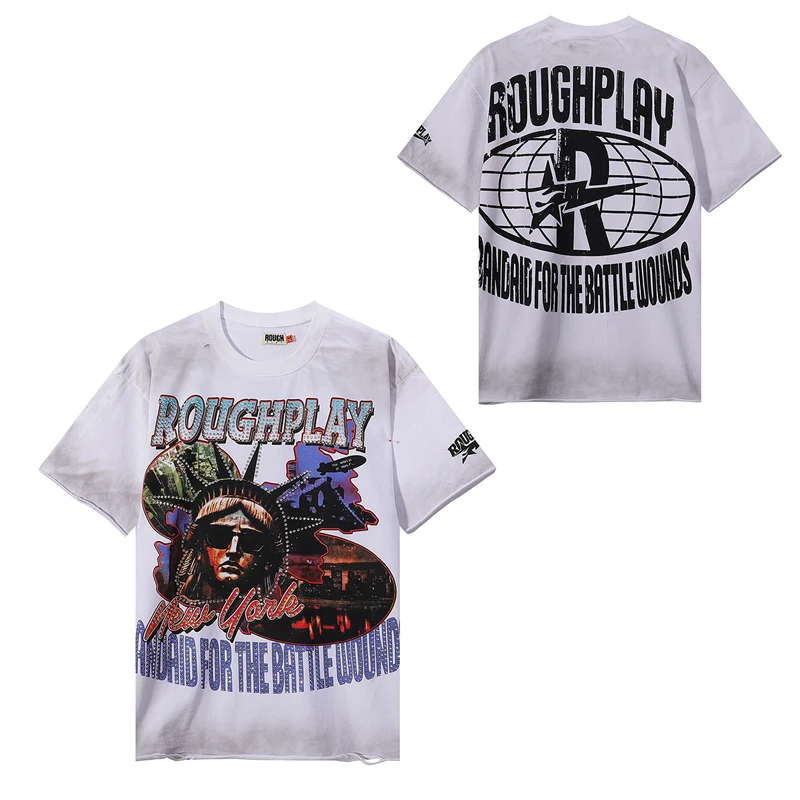 American Style Men's Women's Rough Play Short Sleeved New Round Neck High Quality Cotton T-shirt