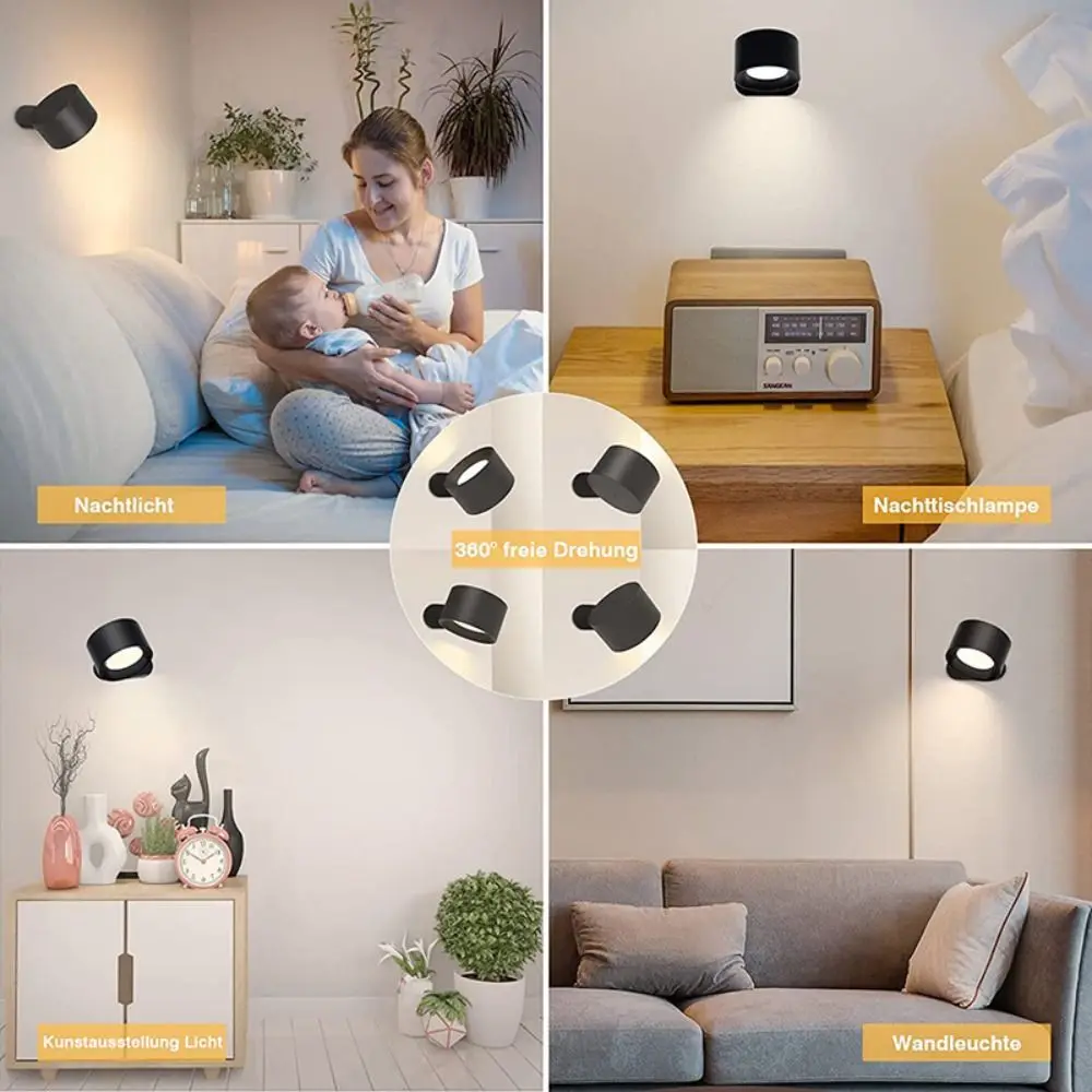 3 Color Temperatures Magnetic Rechargeable Wall Lamp 3 Brightness Levels 360° Rotation LED Wall Sconces Light Remote Control