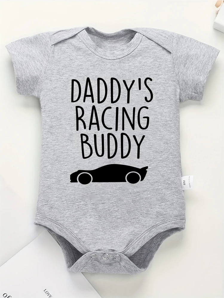 Papai está correndo Buddy Baby Onesies, verão O-Neck manga curta bebê menino roupas, roupas simples de algodão aconchegante, roupas infantis baratas, Dropship