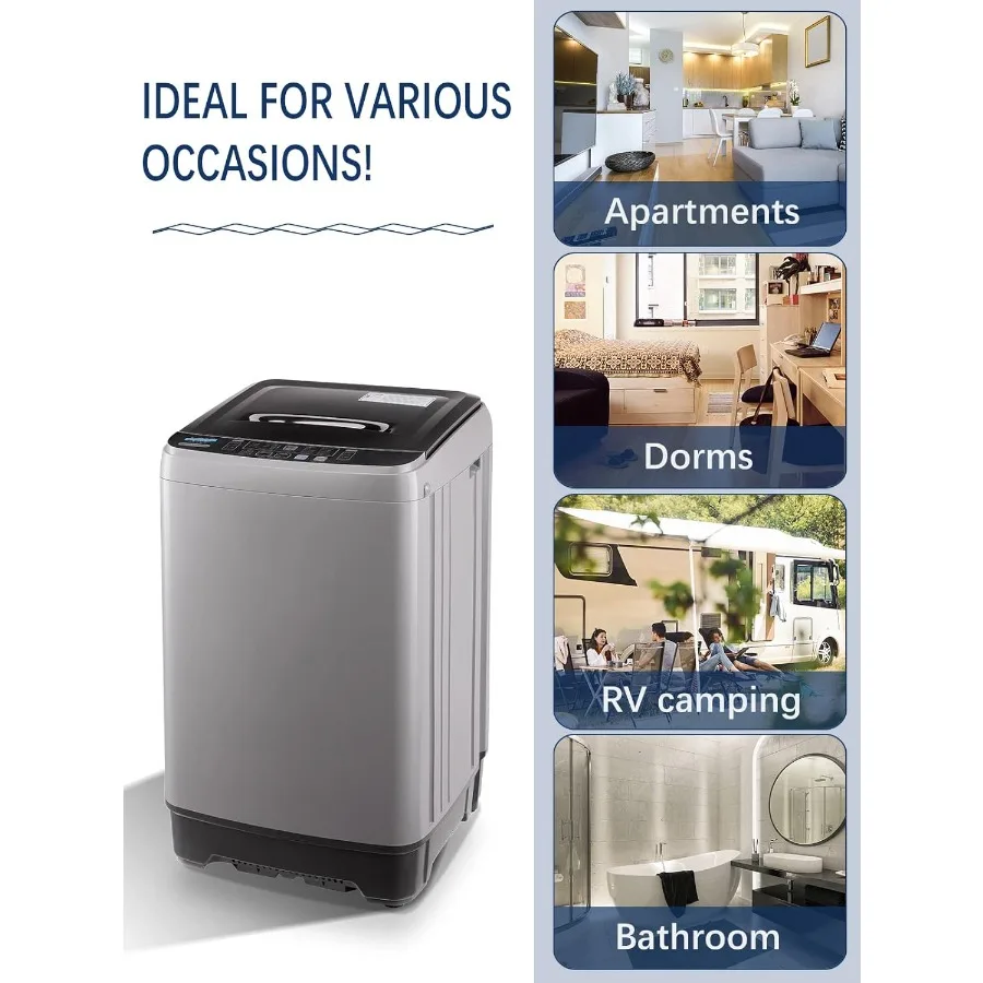 غسالة أوتوماتيكية بالكامل مع شاشة LED 17.7 رطل مضخة تصريف غسالة محمولة 10 برامج 8 اختيارات لمستويات المياه مثالية #6