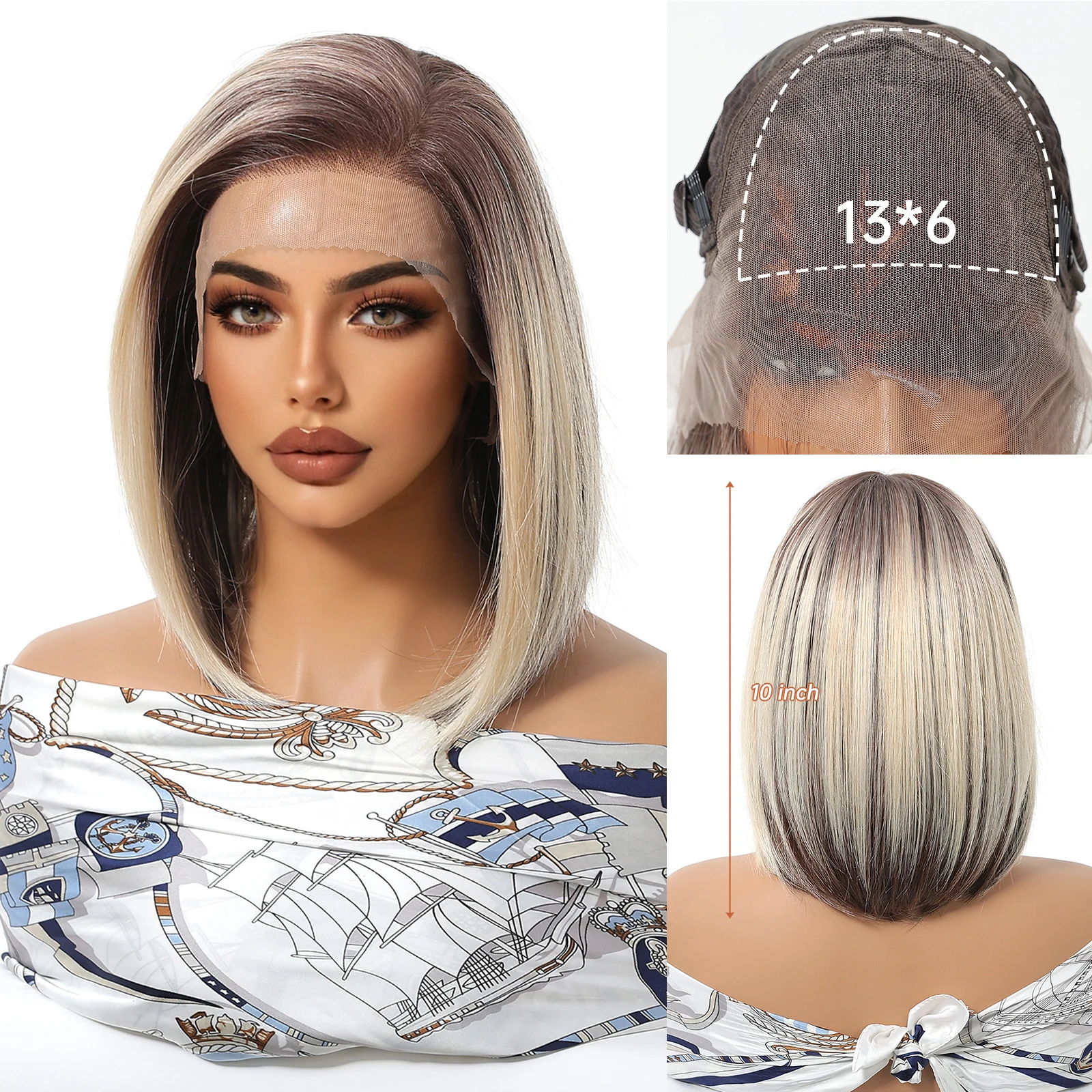 HAIRCUBE 13*6 HD Transparent Lace Front Wigs Natural Hairline Blonde Mixed Short Straight Synthetic Wigs For Women Daily Party