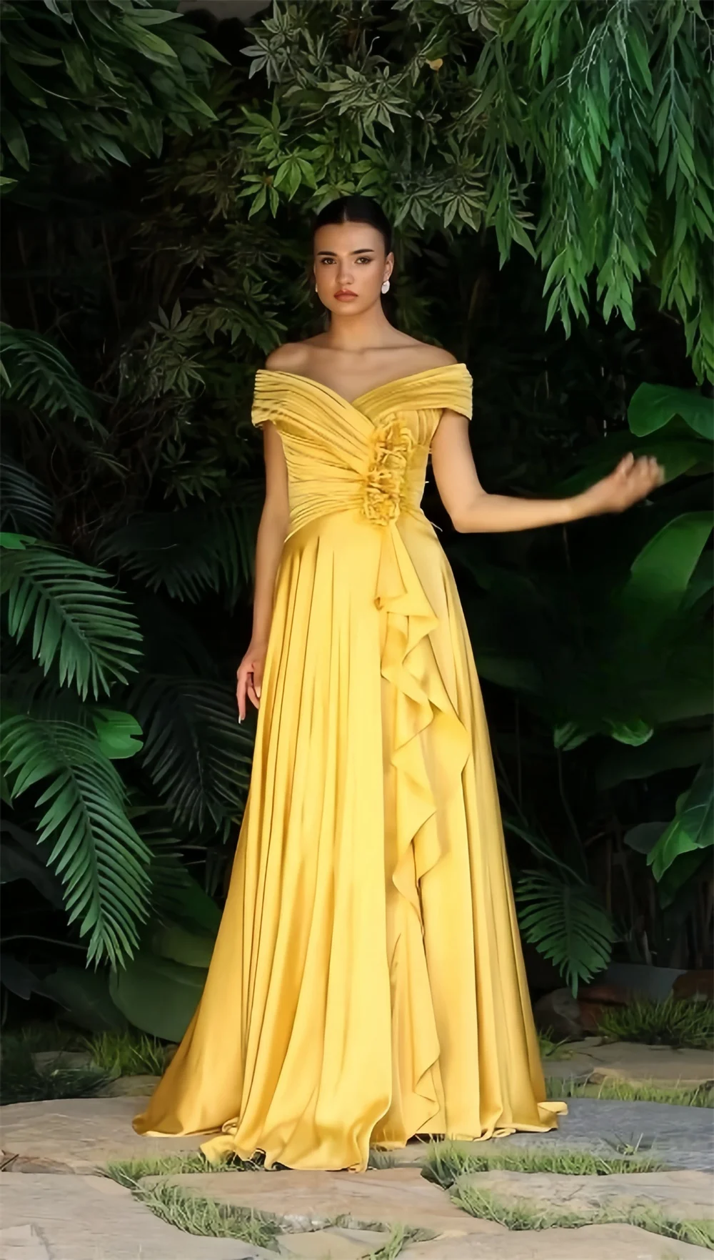 Prom Dress Formal Saudi Arabia Dearin Off-the-shoulder A-line Floor Length Skirts Draped Fold Layered Bespoke Occasion Dresses E