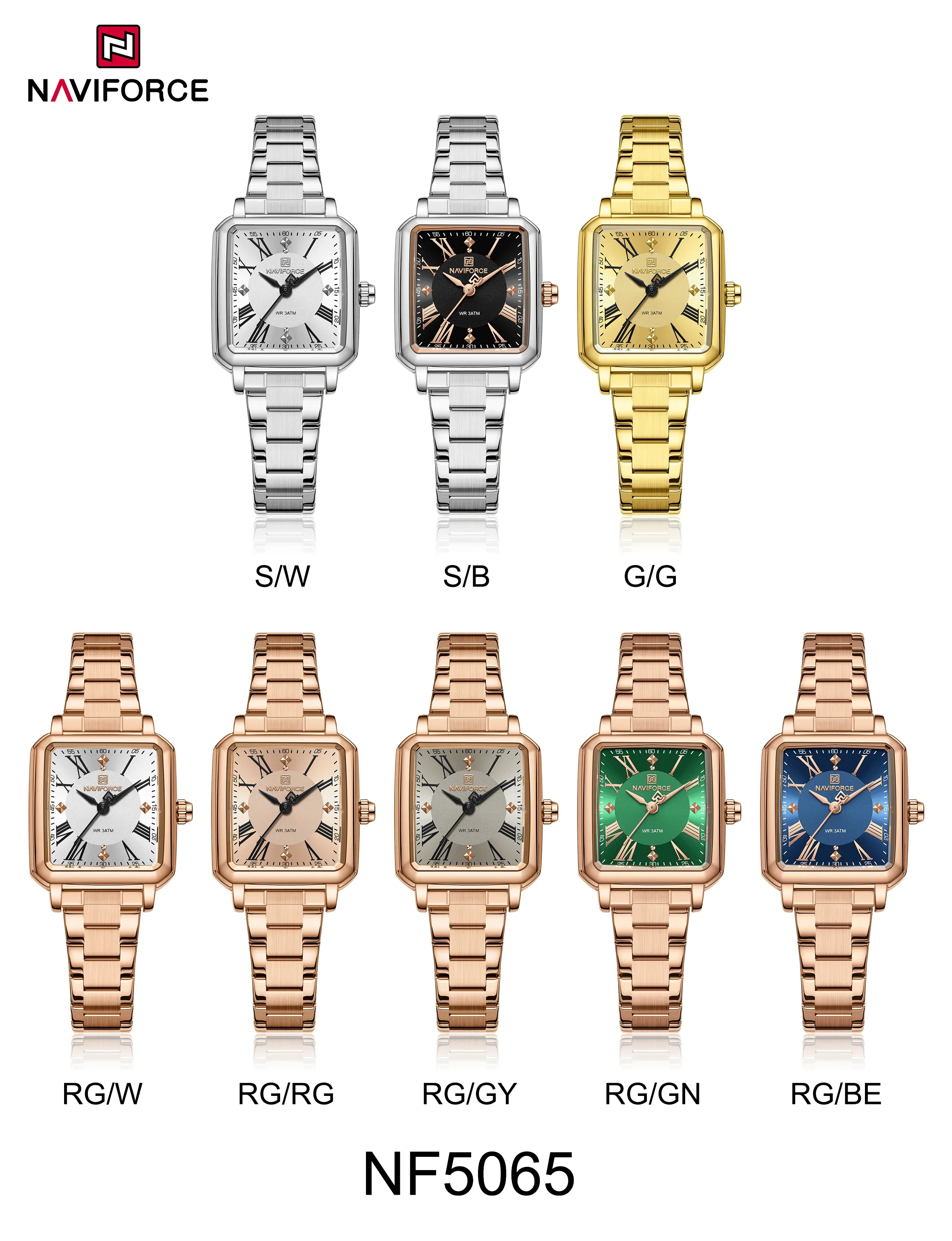 NAVIFORCE NF5065 Elegant Ladies Quartz Watch Simple Square Small Dial Waterproof Steel Strap Casual Business Watches for Woman