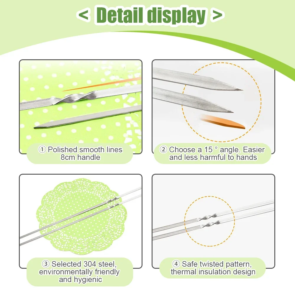 5/10/20Pcs Stainless Steel Barbecue Skewer Reusable BBQ Skewers Kebab Iron Stick For Outdoor Camping Picnic Tools Cooking Tools