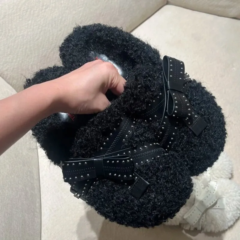 

New 2025 autumn round-toed flannel closed-toe women's slippers, retro thick-soled slippers for women Mainland China