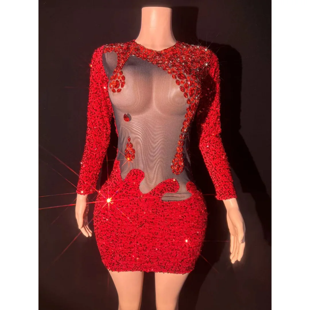 Mini jupe transparente en maille pailletée sexy - Costume de nuit d'anniversaire Body Transparente Flecos Robes pour femmes Robes de bal élégantes