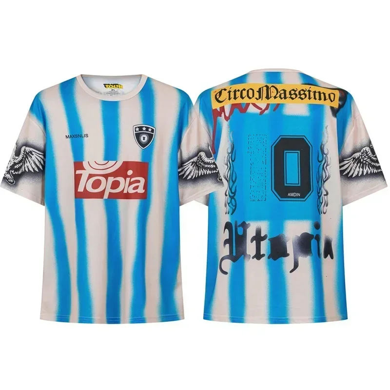 

25ss Blue Cactus Jack Mesh Jersey Men Women Football Jersey Logo Printing Oversized T-Shirt