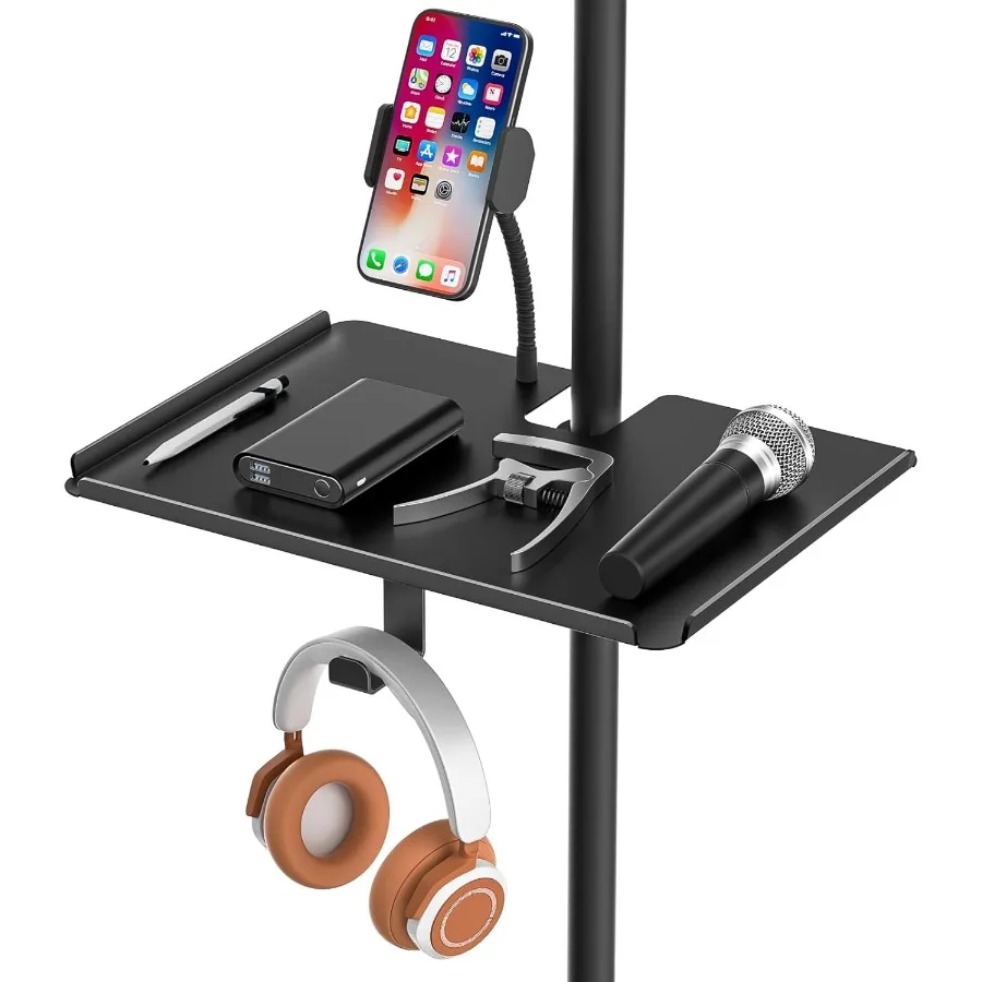 

Metal Microphone Stand Tray with Phone Holder Universal Large Mic Stand Tray Shelf Clamp on Music Stand Trays Attachment for St
