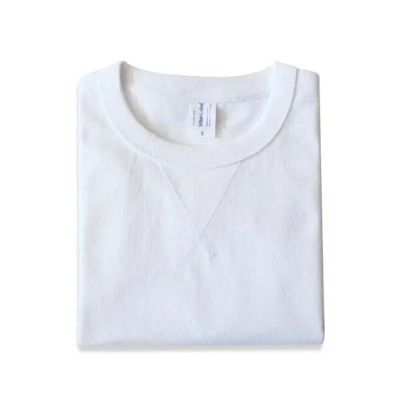 Amerikaanse Katoen 245G Dikke T-shirts Ruwe Naadloze Drie Naalden Retro Roll-Hals Mannen Vrouwen Korte Mouwen T-shirt casual Top Tees