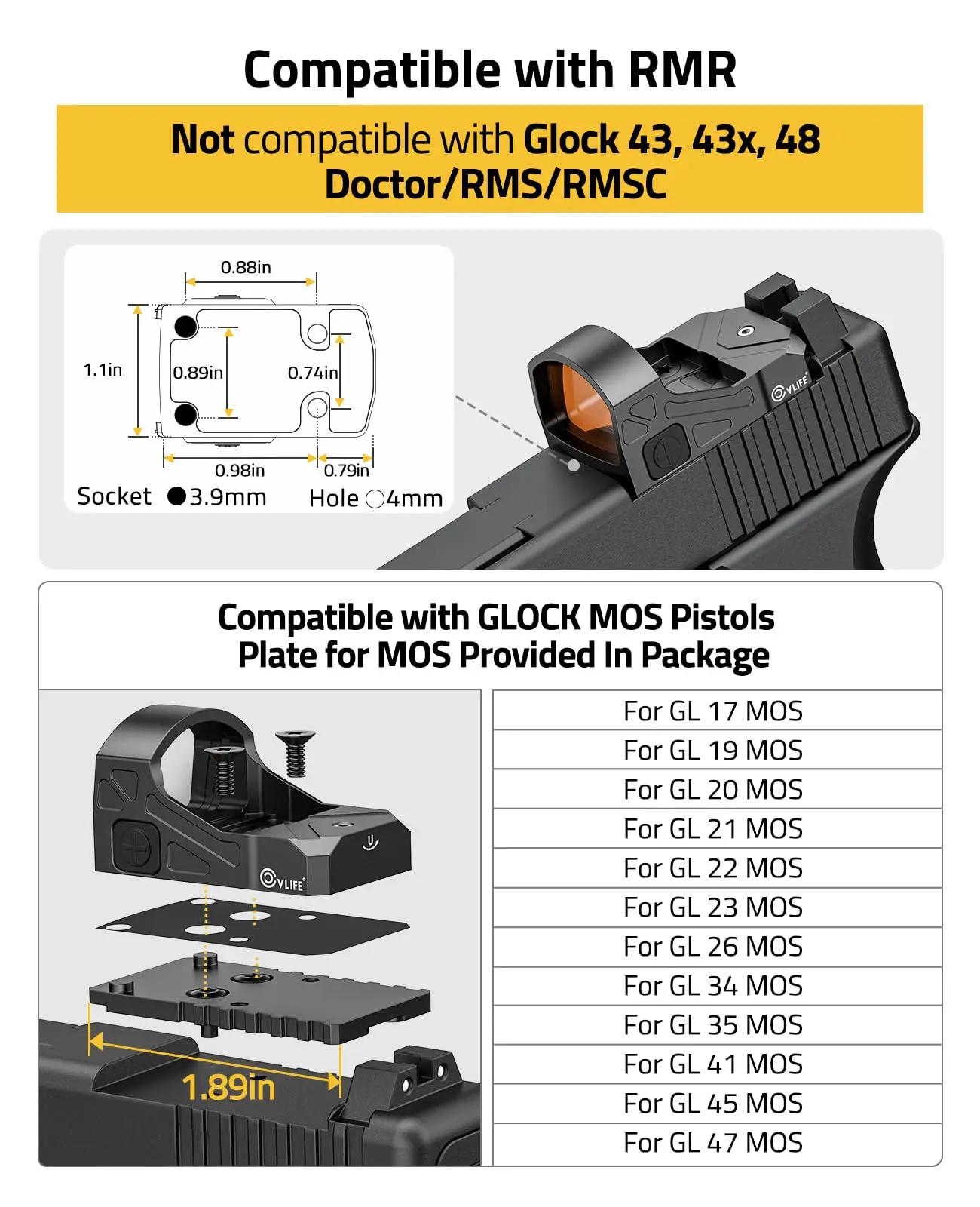 WolfCloak X01 Motion Awake Red Dot Sight RMR Footprint 3 MOA Open Reflex Optics Sight 1x24mm Adapter for MOS  21mm Picatinny Bas