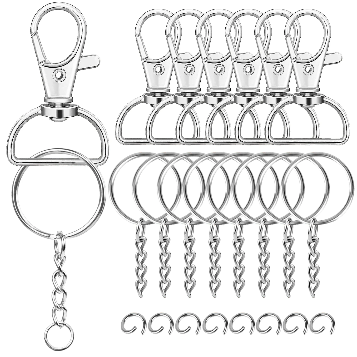 5 Sets D Shape Swivel Snap Hook Metal Spring Chain Keychain Lobster Clasp Open Key Ring with Chain and Jump Ring Bulk Keychains