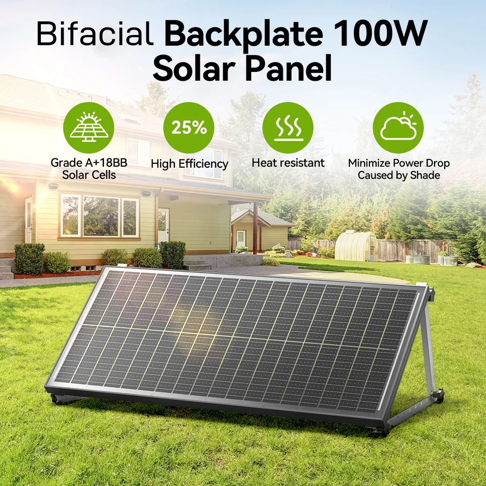 

RVPOZWER 100 Вт 12 В двухсторонние солнечные панели монокристаллические 25,5% высокоэффективные ячейки 18BB PV Power для дома на крыше кемпинга