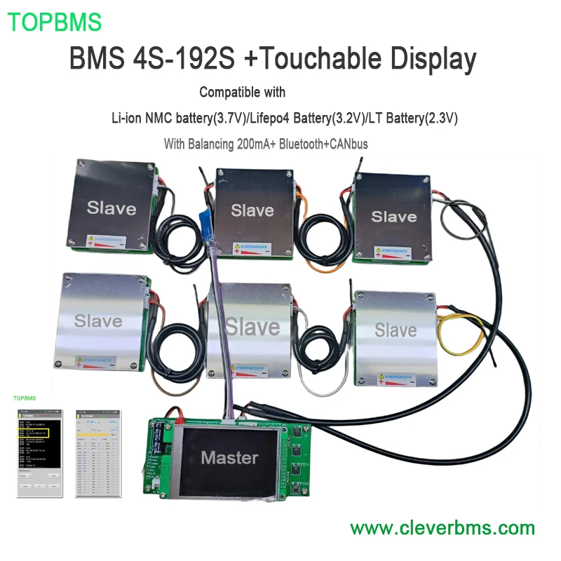 TOPBMS BMS 4S-192S BMS wyświetlacz Bluetooth CANBUS rozładowanie 200A 300A EV magazynowanie energii fotowoltaicznej