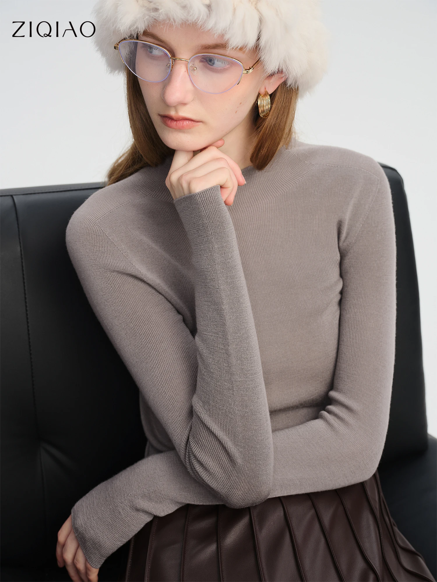 

ZIQIAO Wool Sweater for Women Autumn and Winter New 18 Needle Nude Seamless Knitted Bottoming T-shirt 25ZQ93002+25ZQ93035