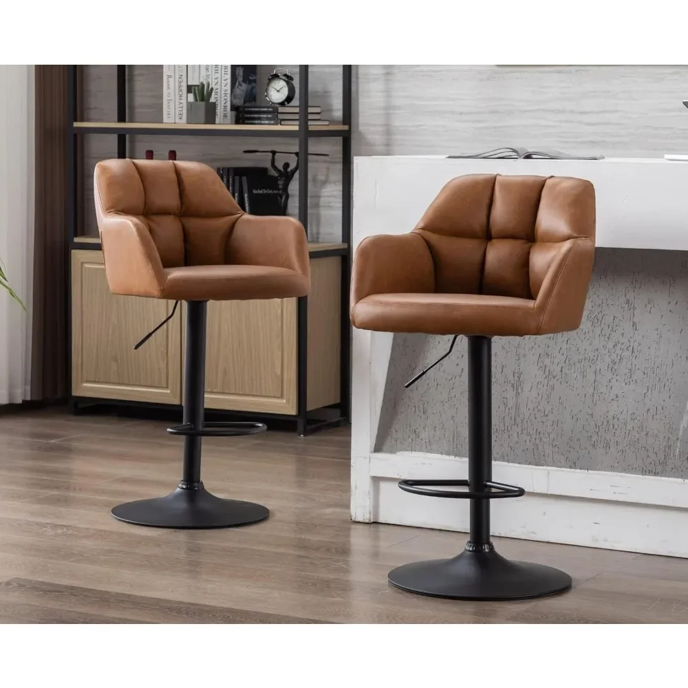 

Brown Leather Swivel Bar Stools Set of 2 Modern Height Adjustable Barstools with Back Counter Height Bar Stools Chairs